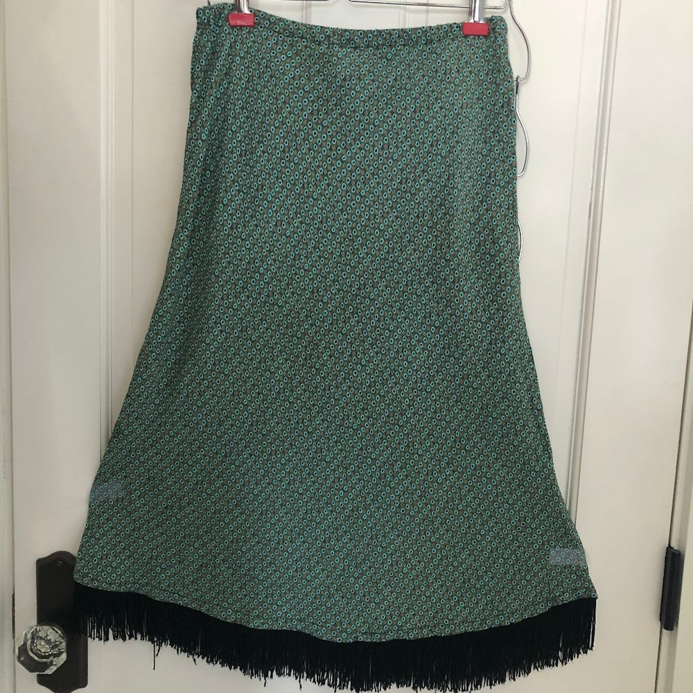 Salaam! Green and Blue skirt with fringe S/M